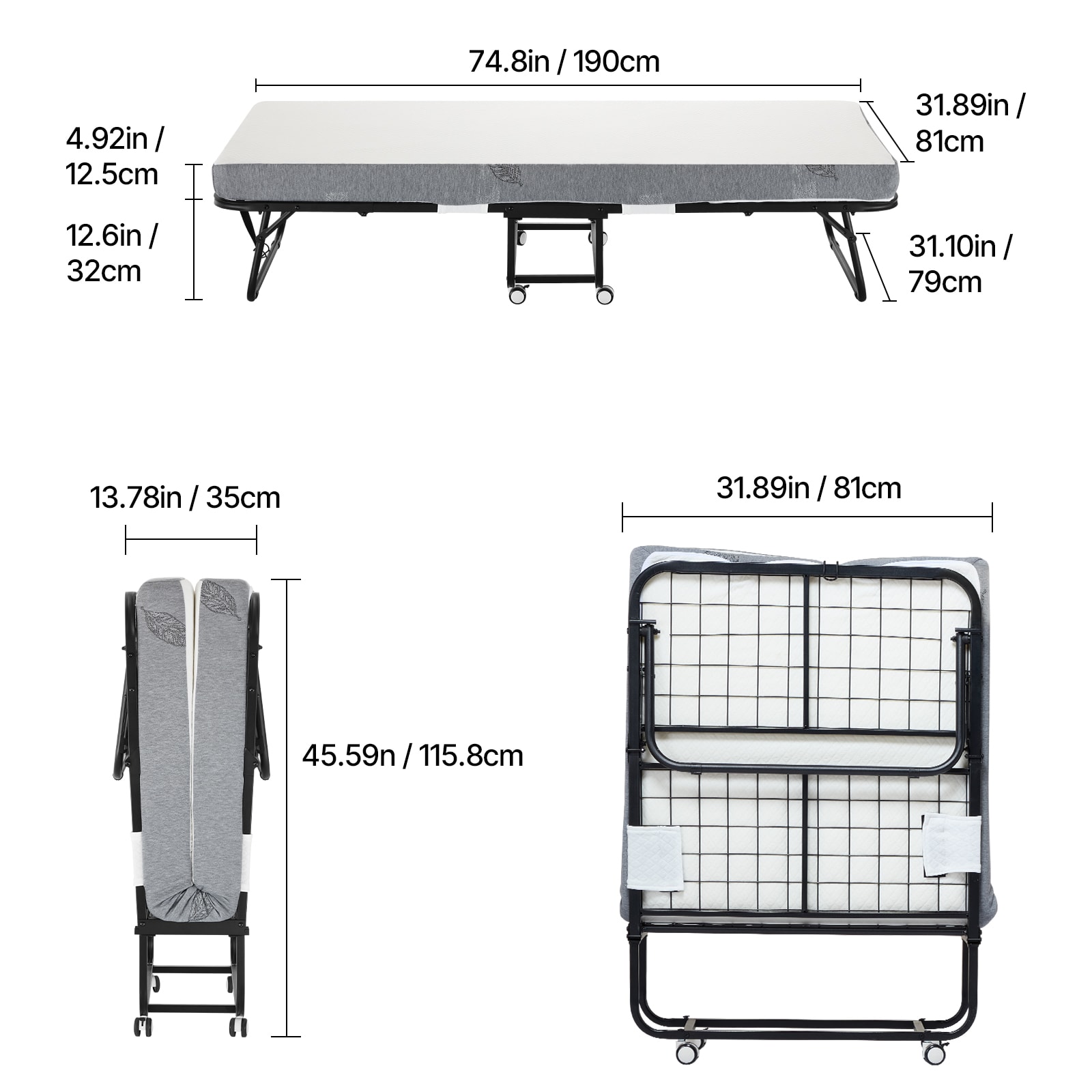 Folding Guest Bed For Adults With Grey Mattress Twin Size_voghion.com